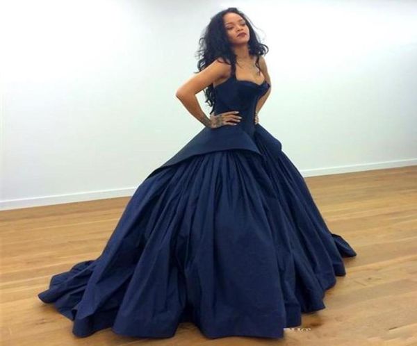 navy blue formal celebrity evening dresses 2019 sweetheart ball gown princess puffy court train prom pageant wear plus size4141074, Black;red